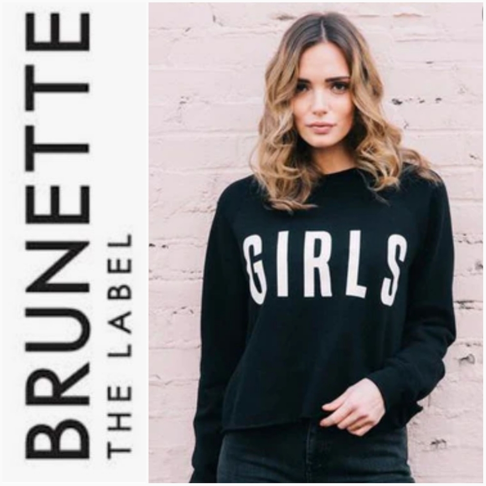 BRUNETTE THE LABEL XS/S Girls Graphic Crop Hoodie Sweatshirt Black XS/S NWT
